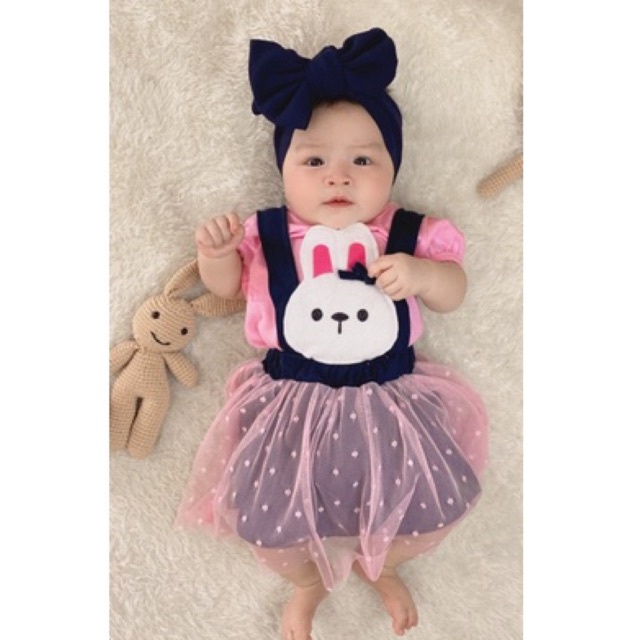 setelan overall anak perempuan 1-3 tahun bunny overall tutu skirt set kaos set rok tutu bayi balita cewek