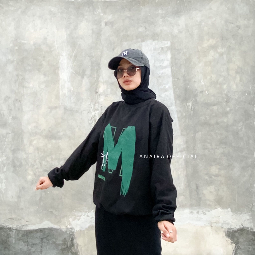 M DUAL MATCH SWEATER OVERSIZE PRIA WANITA SWITER CREWNECK