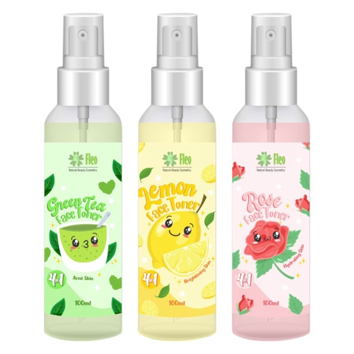 FLEO FACE TONER 4 in 1 - TONER SPRAY FLEO 100ml Green tea Acne skin Rose Water BPOM