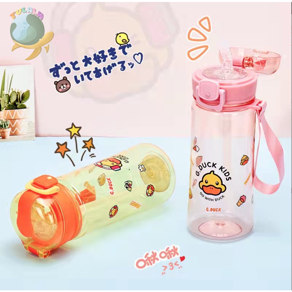 [TULALA SHOP]Botol minunJerami Anak Karakter duck/Botol Minum Import Kualitas Tinggi/Botol Minum Lucu Motif Karakter Imut dengan Sedotan Tempat Air Minum Sedotan Straw Water Bottle Wadah