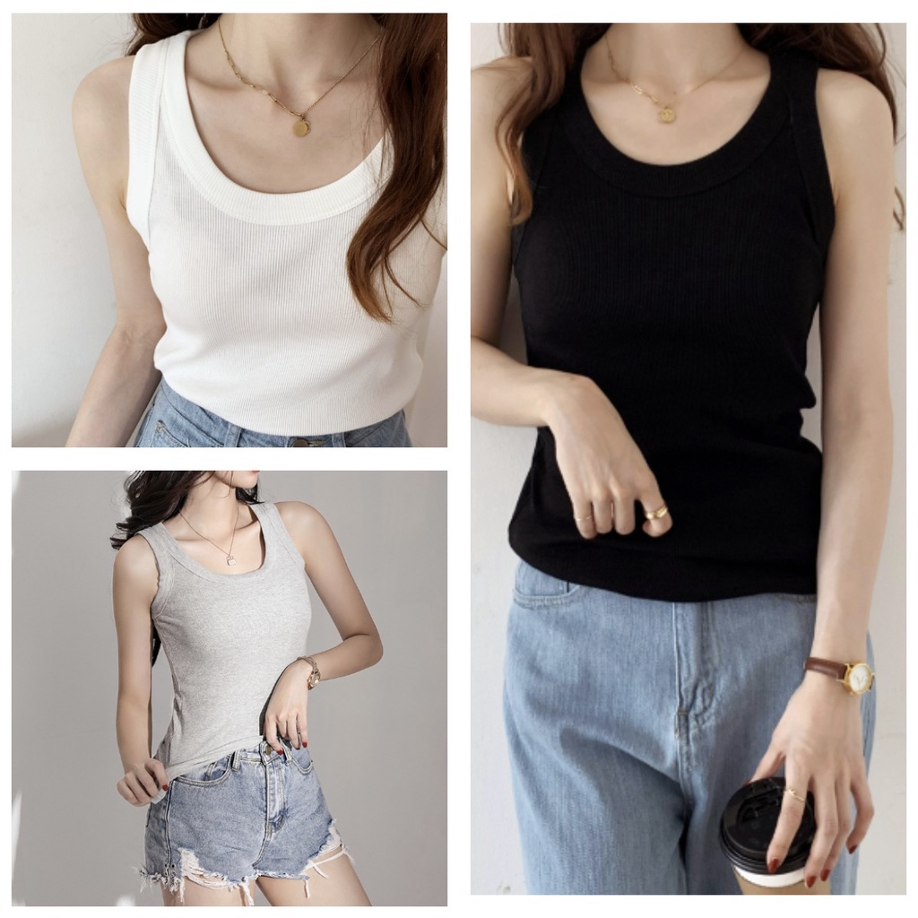 GirlWish Fashion Korean Sleeveless Tank Knit Top Atasan Tank Top