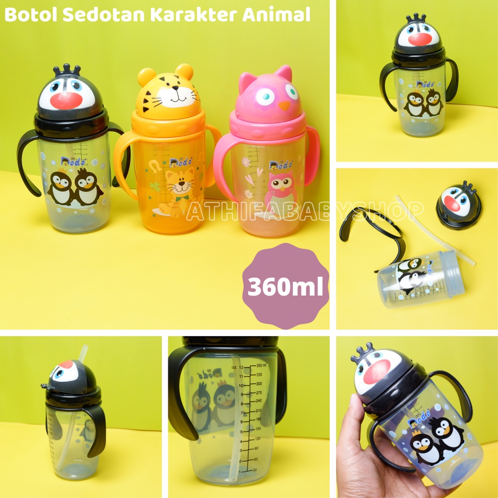 Botol Minum Anak Sedotan Untuk Anak-anak Perempuan / Lelaki Bayi Balita Baby DODO Cup 360ml Botle Susu Karakter Hewan Animal Lucu Sport Handle Cup