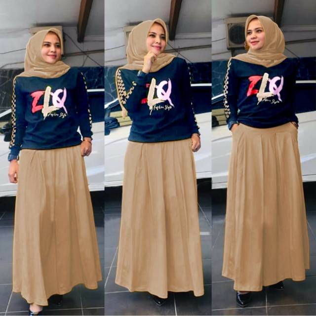 SET ZLQ FASHION PAKAIAN WANITA SETELAN ATASAN DAN ROK BAHAN BABYTERRY HM