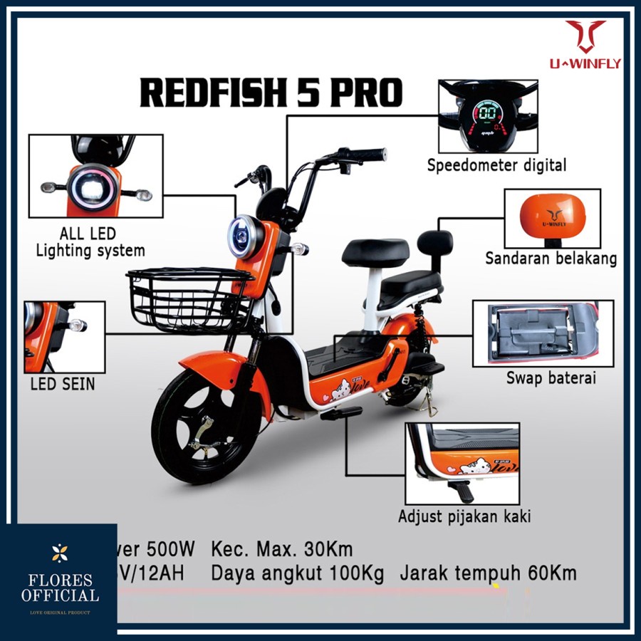 SEPEDA LISTRIK UWINFLY REDFISH 5 PRO / PLUS GARANSI RESMI