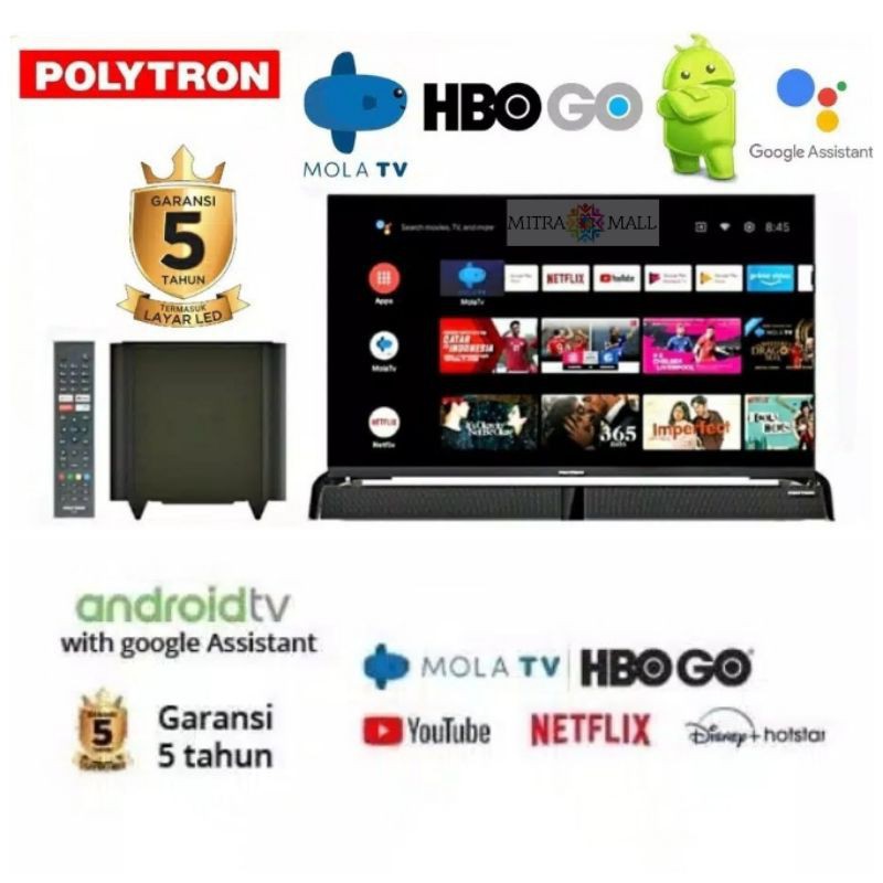 LED POLYTRON SMART ANDROID DIGITAL TV FRAMELESS 32" PLD 32BAG9953 CINEMAX SOUNDBAR MOLA TV NETFLIX YOUTUBE