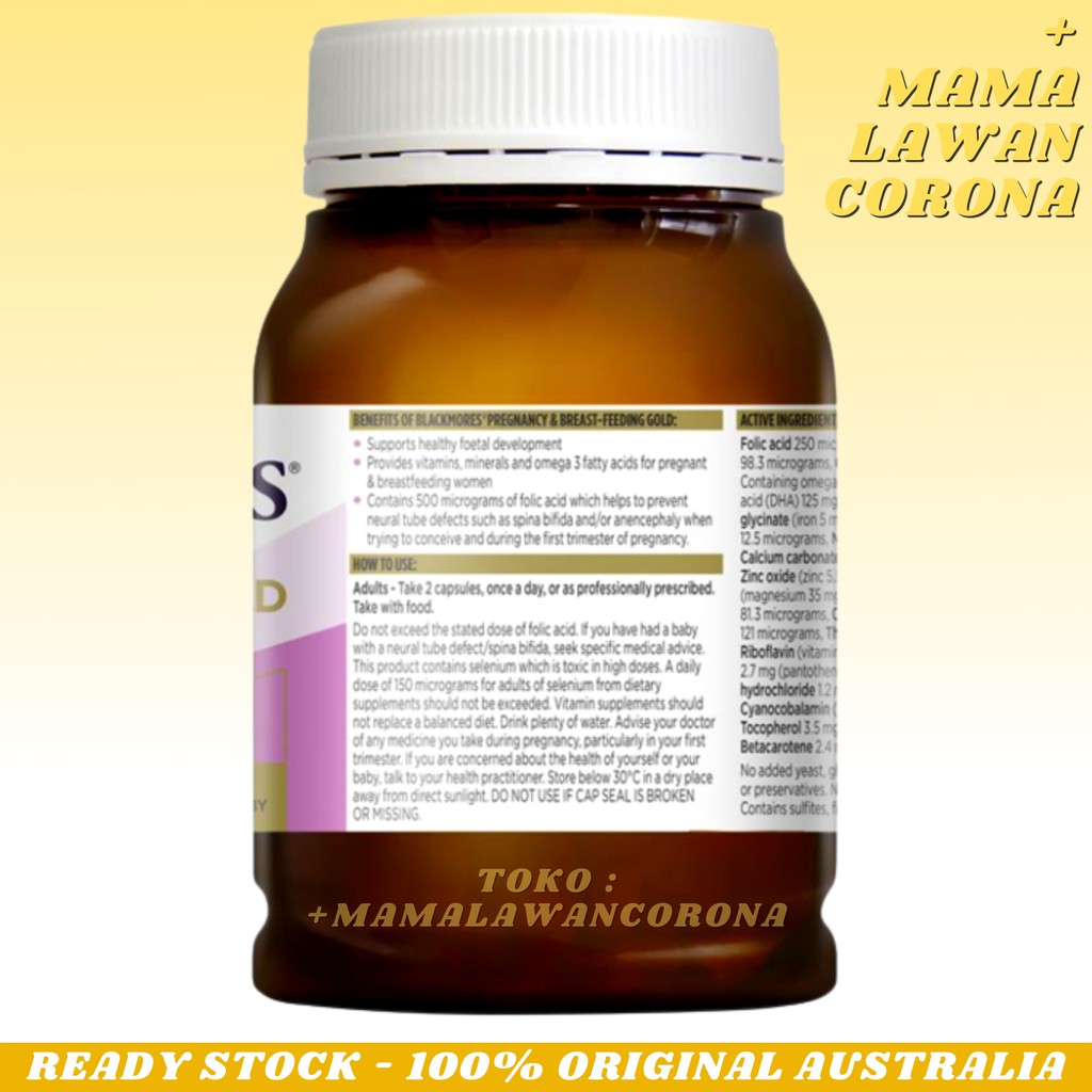 BLACKMORES Pregnancy Breast feeding Gold 180 Kapsul AUSTRALIA Breastfeeding Vitamin Capsules Capsule Caps