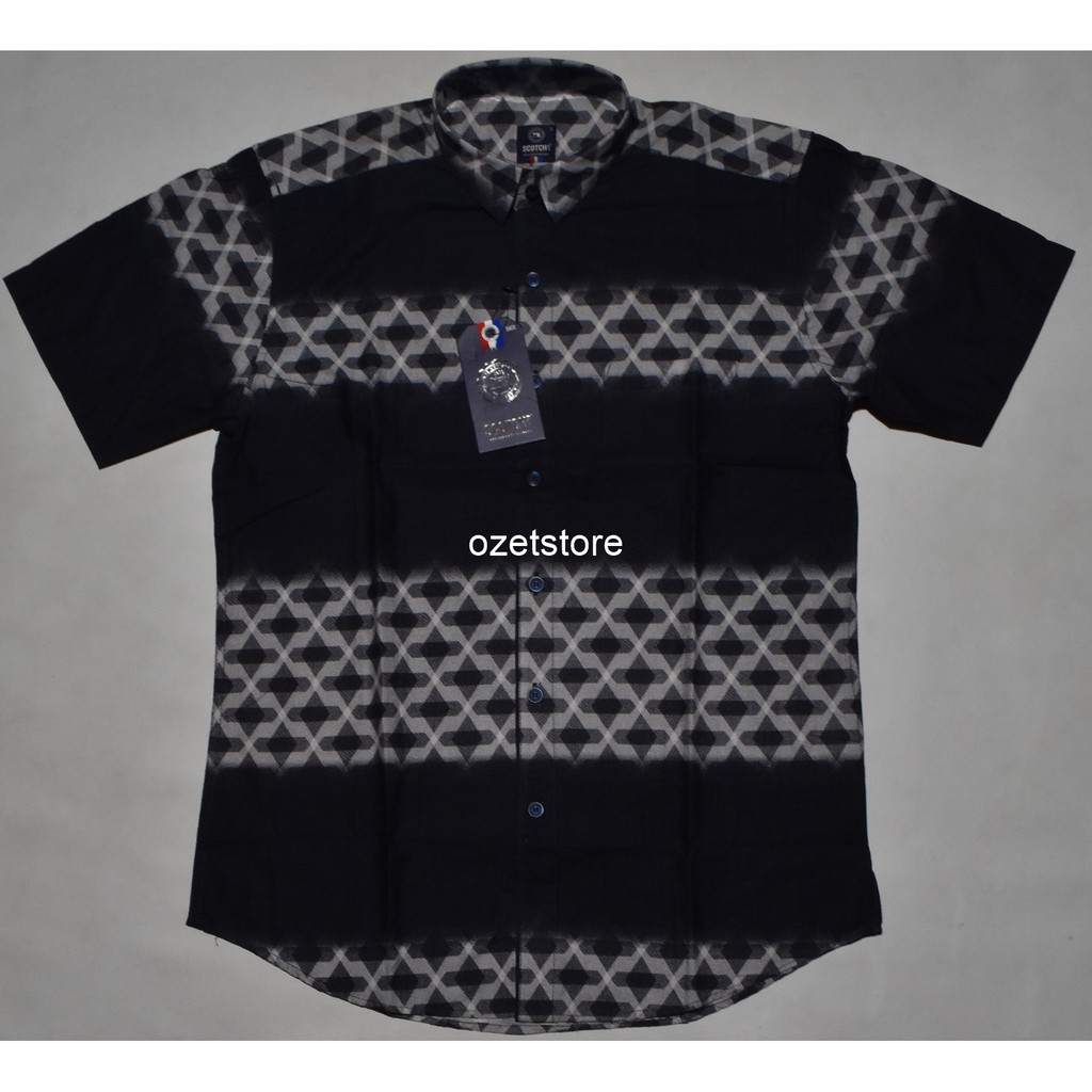 SCOTCH & CO Kemeja Pria Casual Lengan Pendek Navy Motif Reguler BW17 ORIGINAL