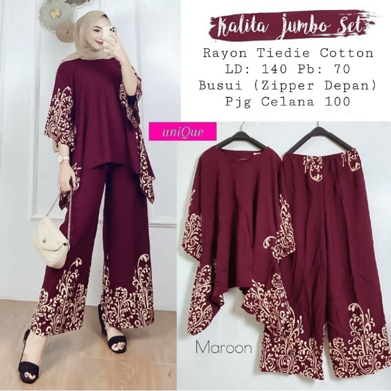 SETELAN JUMBO WAKA PREMIUM ONE SET RAYON TERBARU PIYAMA MURAH SET WANITA MOTIF BATIK