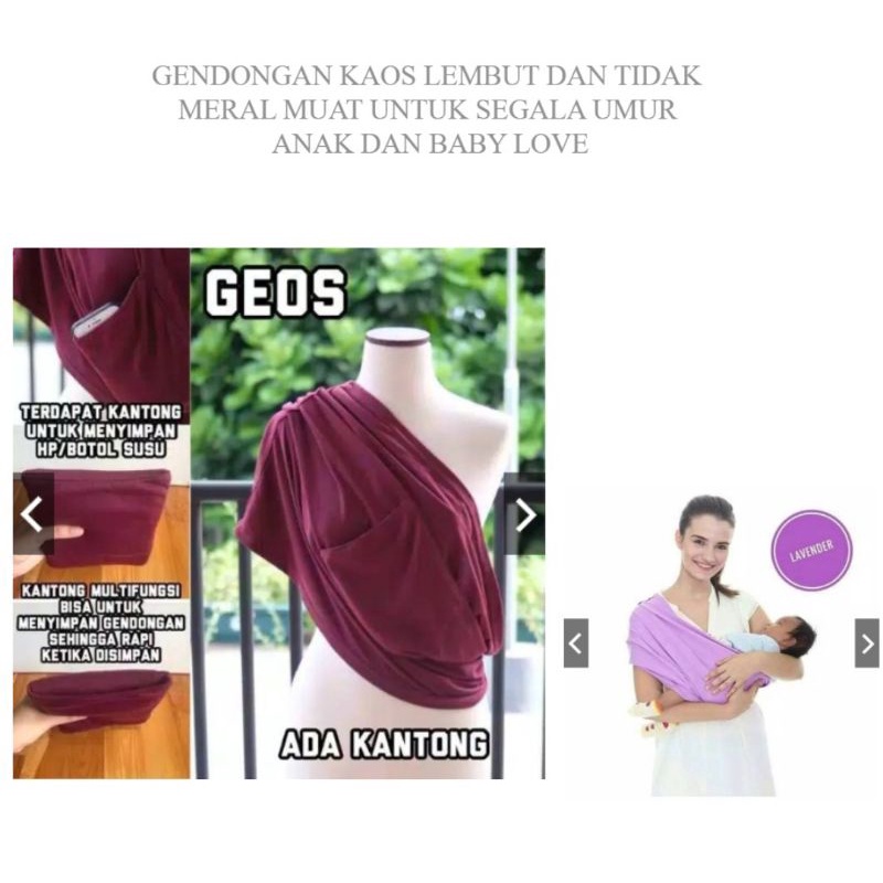 Gendongan Bayi Kaos Geos Ada Saku Anti Melar Allsize