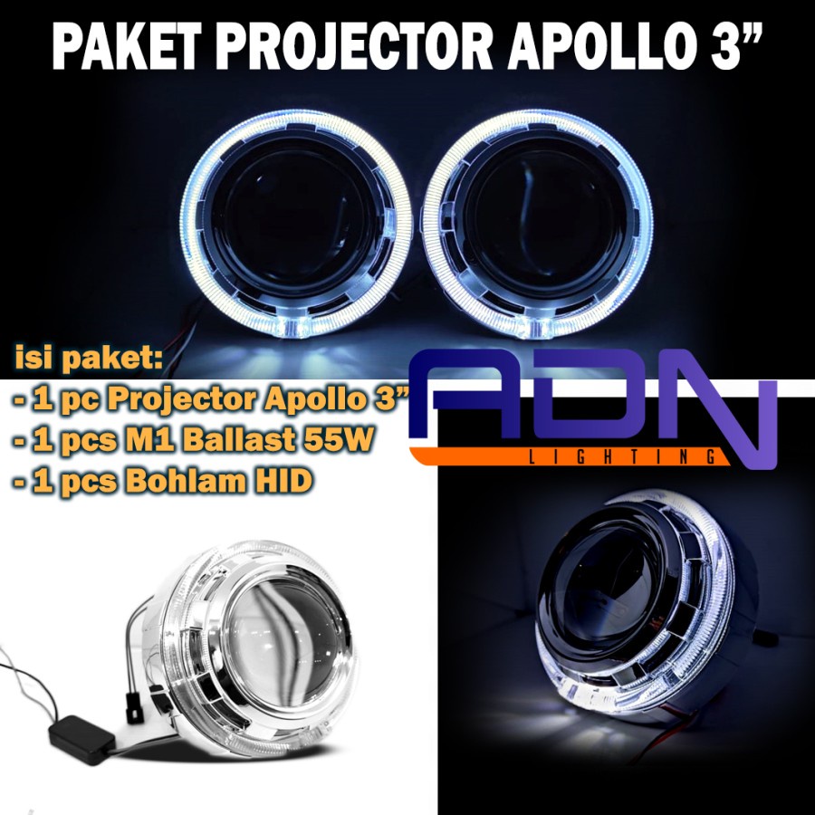 Paket Projector Projie Angel eyes HID BMW AES APOLLO 3inch Ori PCS by ADN.in