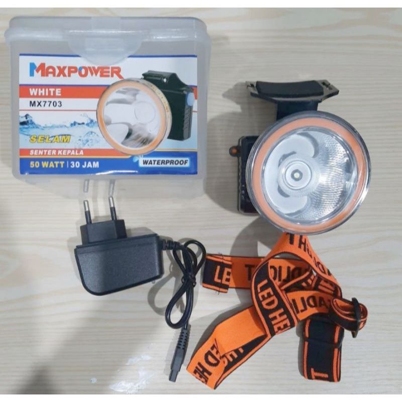 SENTER KEPALA MAXPOWER WHITE WATERPROOF MX7703/50WATT