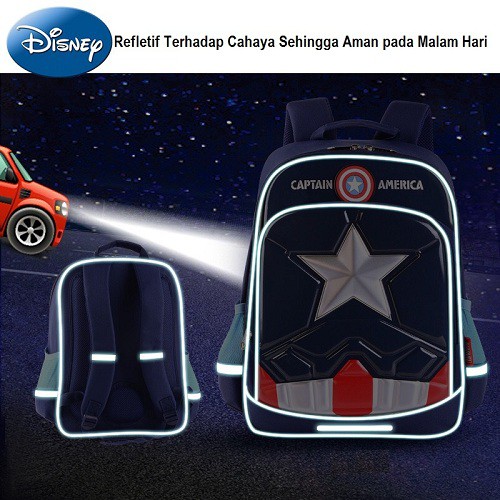 TAS SEKOLAH ANAK DISNEY AVENGERS CAPTAIN AMERIKA 3D ULTRALIGHT WATERPROOF TAS ANAK LAKI-LAKI