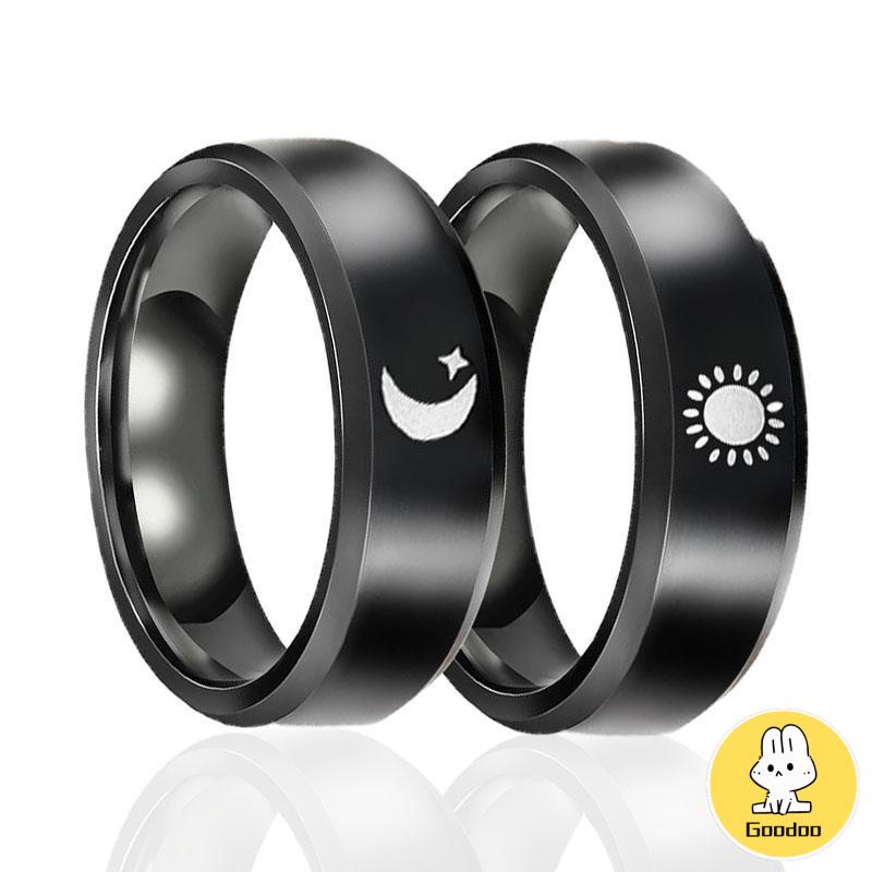 Simple Moon Sun Couple Trendy Wide Love Rings Hadiah Indah untuk Pacar Pacar di Hari Valentine -Doo