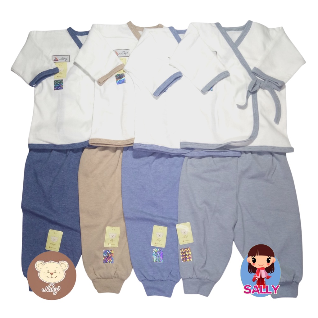 Nary - Baju Bayi Setelan Kimono Celana Panjang Baby 3-6 Bulan Putih Laki Perempuan Baru Lahir Lucu M