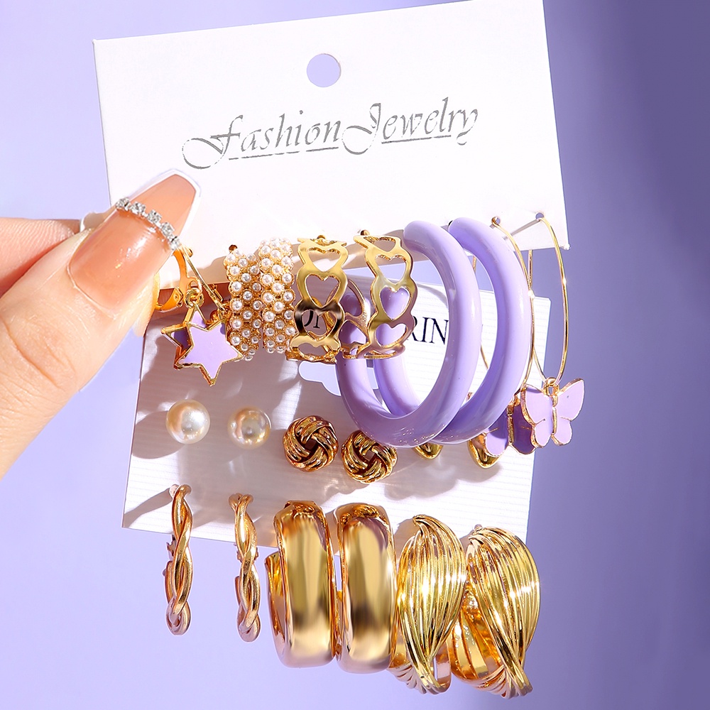 AY(CN) Set Anting Stud Kristal Mutiara Kupu-Kupu Warna-Warni Untuk Wanita