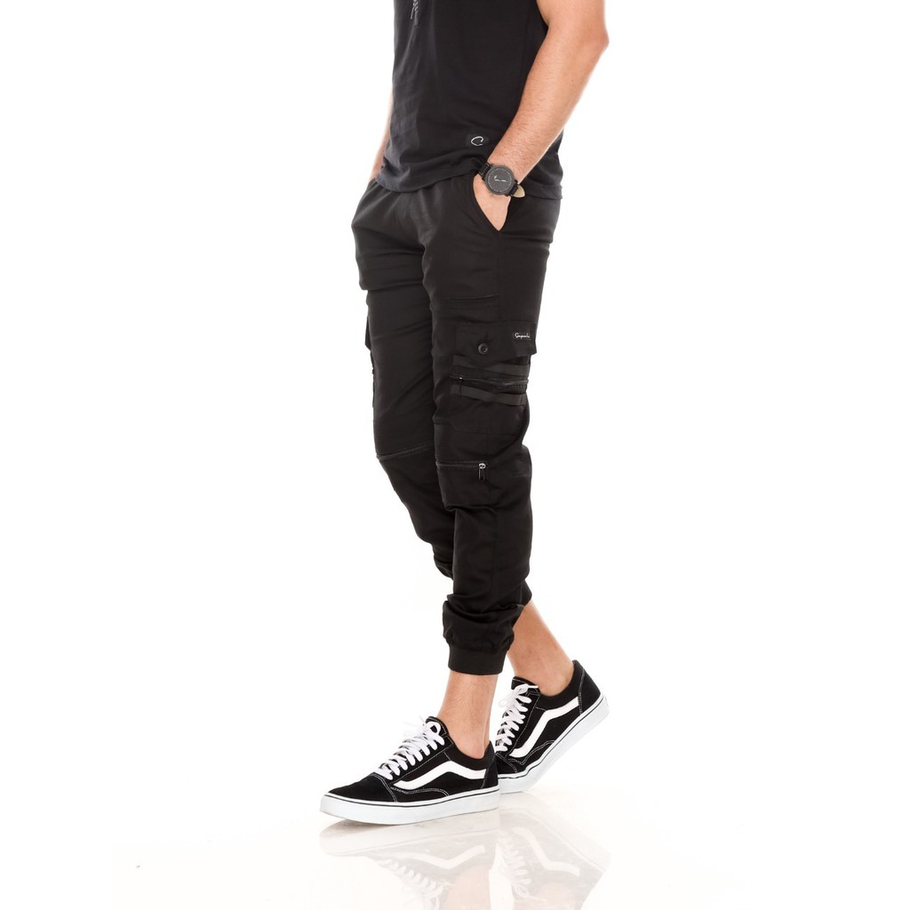 Celana Jogger Zipper Black Panjang Pria By Suapparel.co