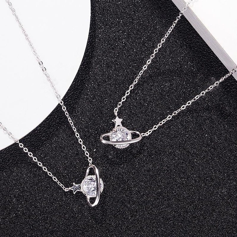 We Flower Shining Crystal Starry Sky Star Planet Necklace for Women Girls Korean Fashion Jewelry