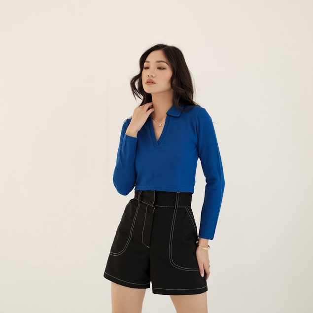 [TAVIA] JOLIE HOJI POLO KNIT LONGSLEEVES / BAJU CROP WANITA LENGAN PANJANG