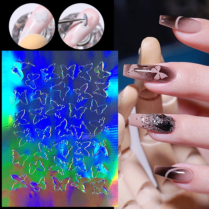 Stiker Kuku 3D Motif Kupu-Kupu / Bintang / Hati Hollow Untuk Dekorasi Nail Art DIY