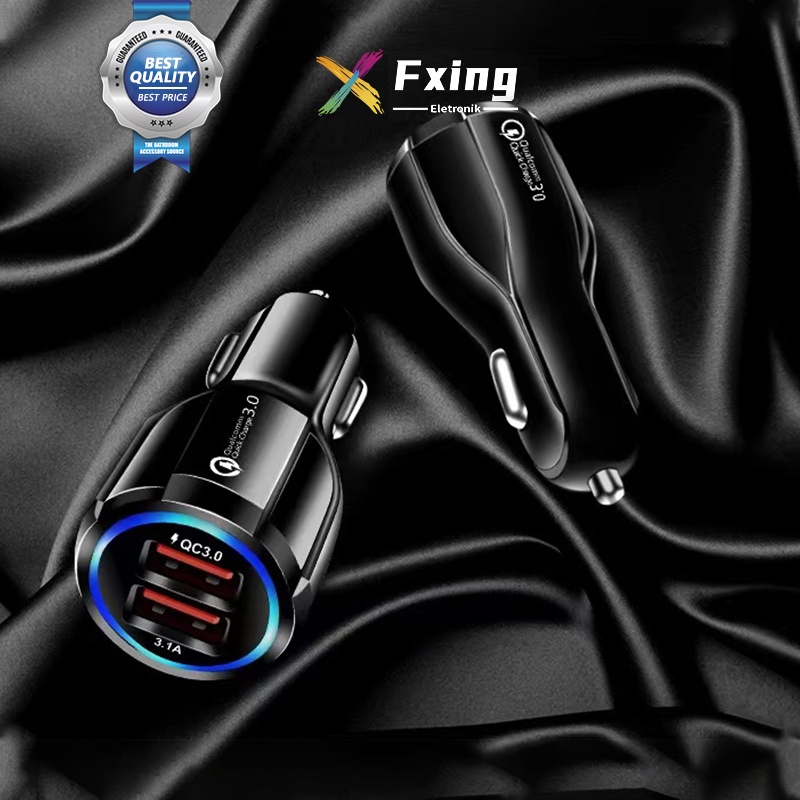 【CC003】Fxing Car Charger Fast Charger 2 Port USB QC 3.0 Output Saver Mobil Lampu Qualcomm Black White