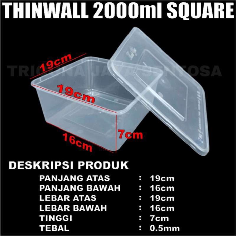 Thinwall Square SQ 2000ml Food Container Box Tempat Kotak Makan Plastik Dus semua Jasa Kirim