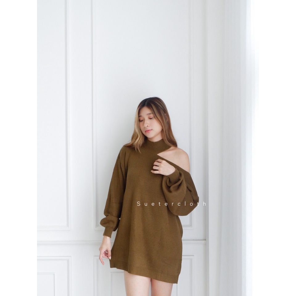 Belle Knit Oversize Premium / Turtleneck Dress / One Shoulder Top