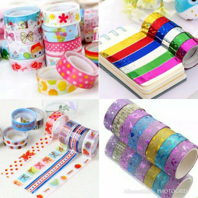 10 Roll Selotip  Fancy Termurah Solatip Warna Lucu 