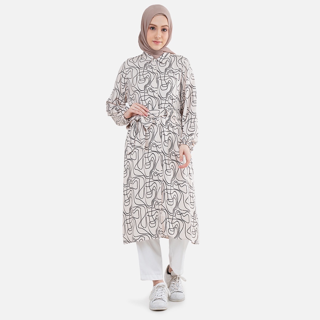 Aeesha Kemeja Tunik Wanita Muslim Lengan Panjang LINEART LIN000031A Cream