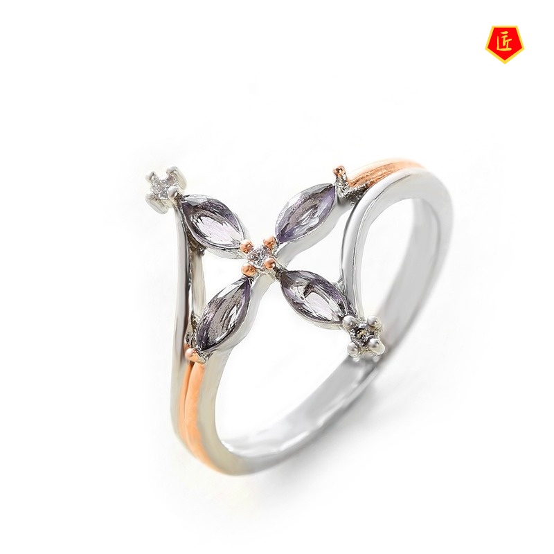 [Ready Stock]Inlaid Blue Crystal Ring Simple Elegant Niche