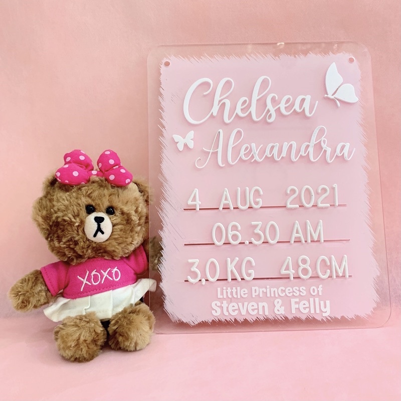 CHELSEA Hospital Board Akrilik Acrylic Announcement Biodata Baby Bayi Newborn Kado Mewah Bagus