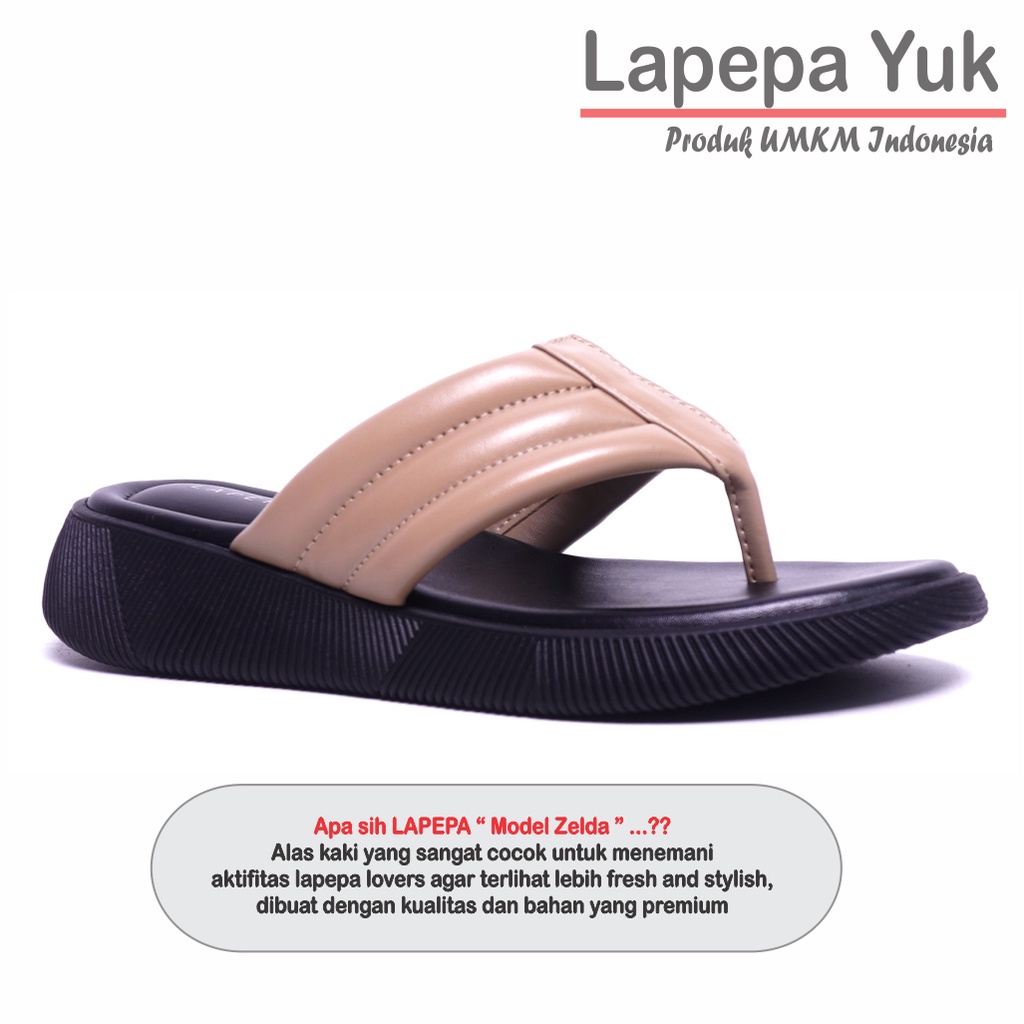 LAPEPA YUK - Sandal Wanita Jepit Wedges ZELDA Sendal Japit Platform Perempuan Empuk Cokelat Sandals Cewe Capit Tinggi 3cm  Size 36 37 38 39 40 41 Untuk Rumahan Santai Premium Selop Kekinian Warna Brown SMOKE Terbaru Shoes Ori Original Mall Official Store