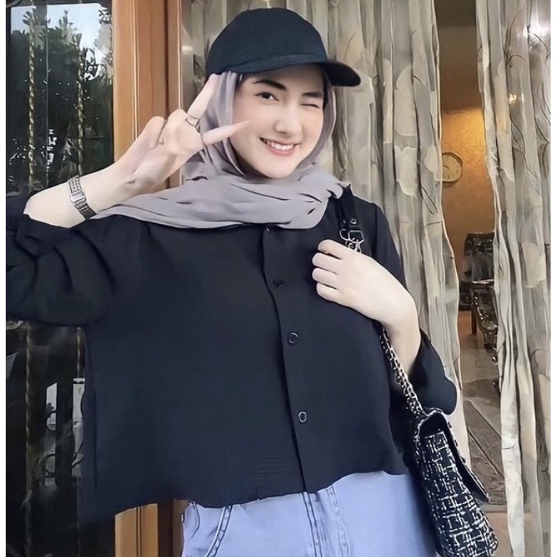 Kemeja Hanin Crop Crinkle  Premium//Kemeja Wanita Crop// Atasan Wanita Crop Crinkle // Crinkle Crop 