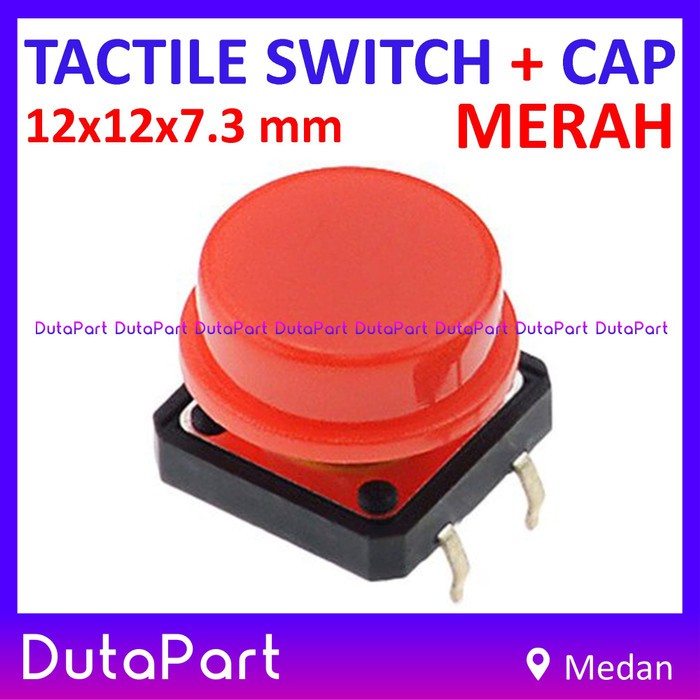 Tactile Switch Push Button 12x12x7.3 mm 12x12 FREE KEY CAP MERAH