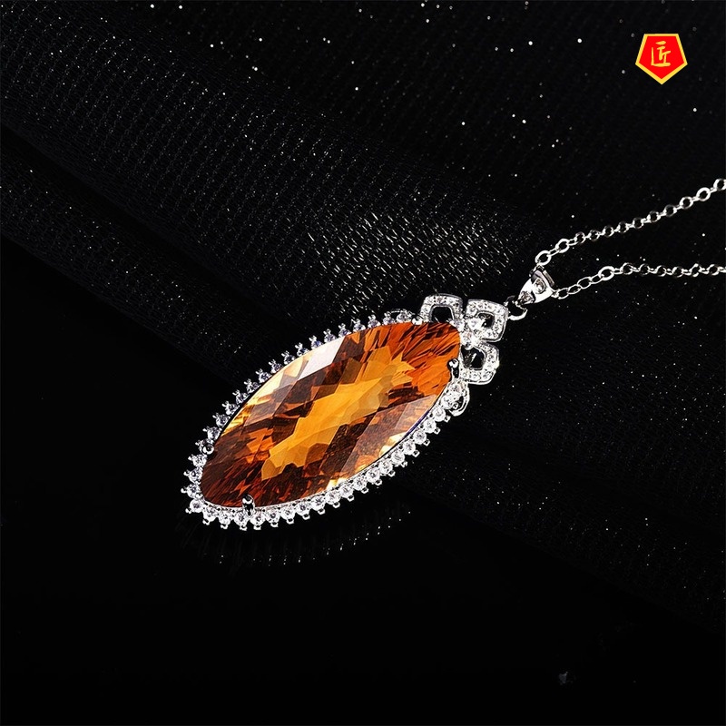 [Ready Stock]Luxury Necklace with Exaggerated Colored Gems Pendant