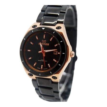 Jam Tangan Wanita Mirage Original 7569 Hitam Rosegold Stainless Steel 3 ATM