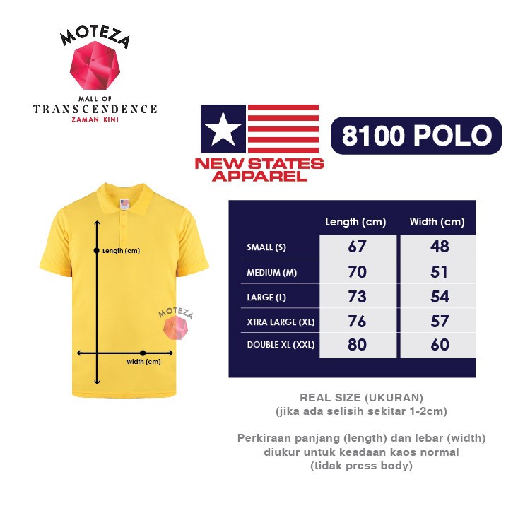 Moteza Kaos Kerah POLO Combed 24s - NSA Premium Cotton 8100 - XXL - WARNA