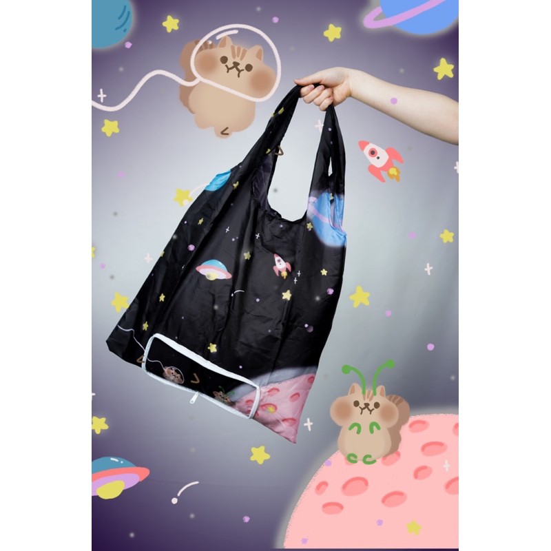 NOTTE - Shopping Bag Chipmunk Black Space Themed | Tas Lipat | Foldable Bag