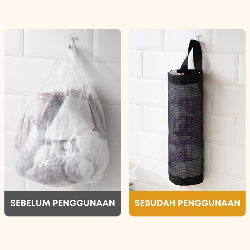 ELFYDO HL0358 Tas Tempat Penyimpanan Kantong Plastik Bentuk Tabung Storage Gantung Jaring Multifungsi