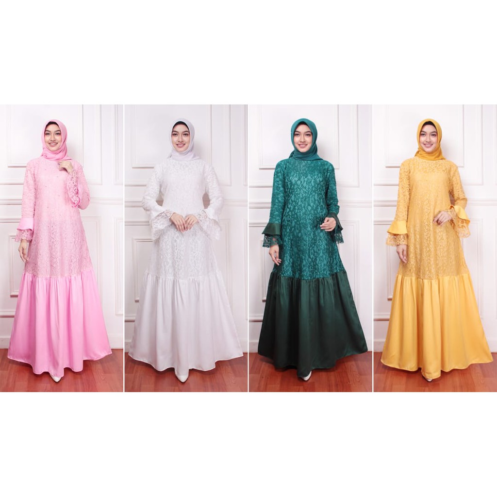 Gamis Brukat Satin Aita /Gamis Brukat/maxi Brukat/maxi satin/Baju Gamis/Gamis Pesta