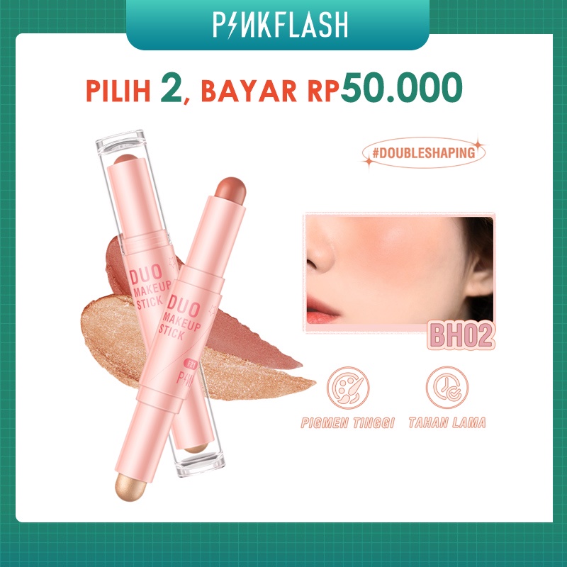 PINKFLASH #DoubleShaping Blush On Magic Shaping Flicker Honey DUO Blusher Makeup Stick  Creamy Smooth Highlighter Shimmer PF-F21