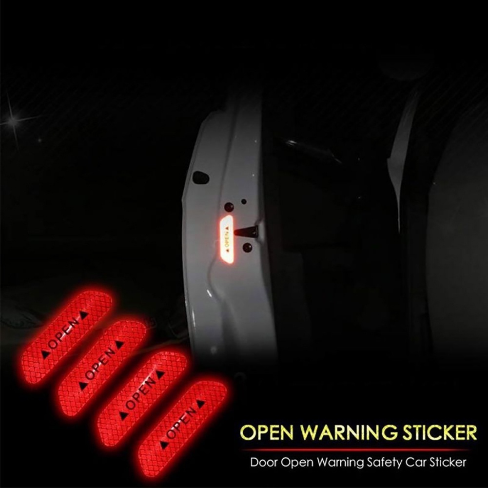 [Jianxin] 4Pcs OPEN Car Vehicle Door Reflective Safety Mark Warning Decals Sticker Decor