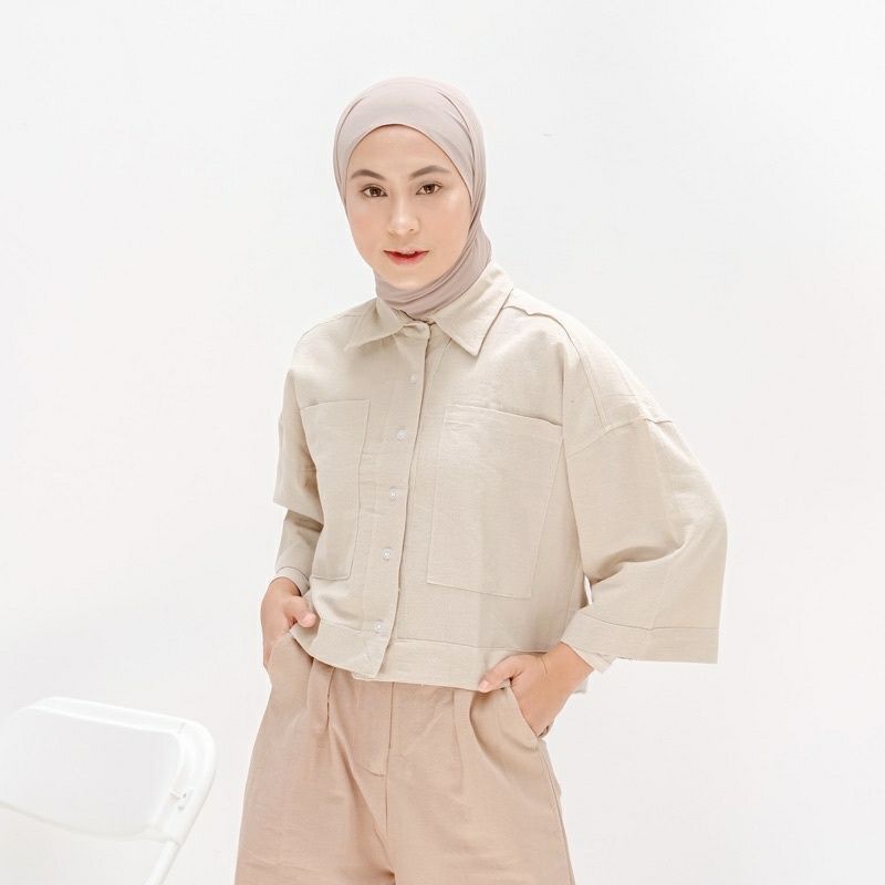 Vira -Kemeja Crop Linen Cringkle - Outer Crop Linen Cringkle - Atasan wanita - Pakaian wanita - Kemeja Wanita