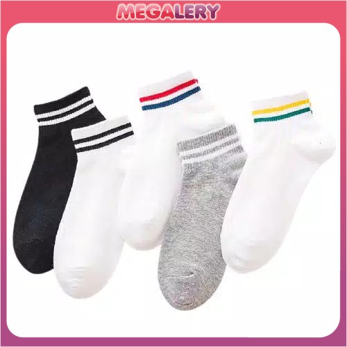 KAOS KAKI SPORT STRIP/ Kaos Kaki Korea Style Casual Sport Motif Garis Bahan Katun Warna Polos Medium Sock /GARIS PRIA/WANITA