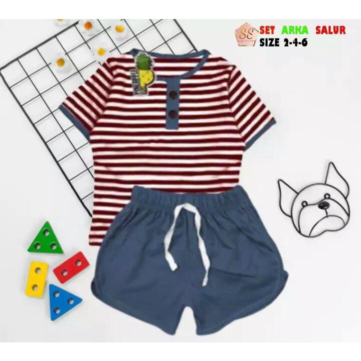 setelan baju bayi anak motif arsy salur garis kancing size 1-5 tahun bahan katun lembut nyaman dipakai/ setelan baju bayi anak laki laki/ setelan baju bayi anak perempuan/ setelan baju bayi anak cowo/ setelan baju bayi anak cewe