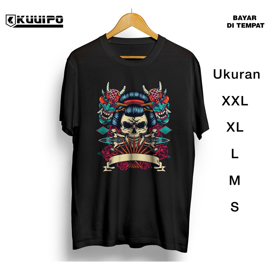 Baju kaos Distro Jepang Samurai Tengkorak DTF