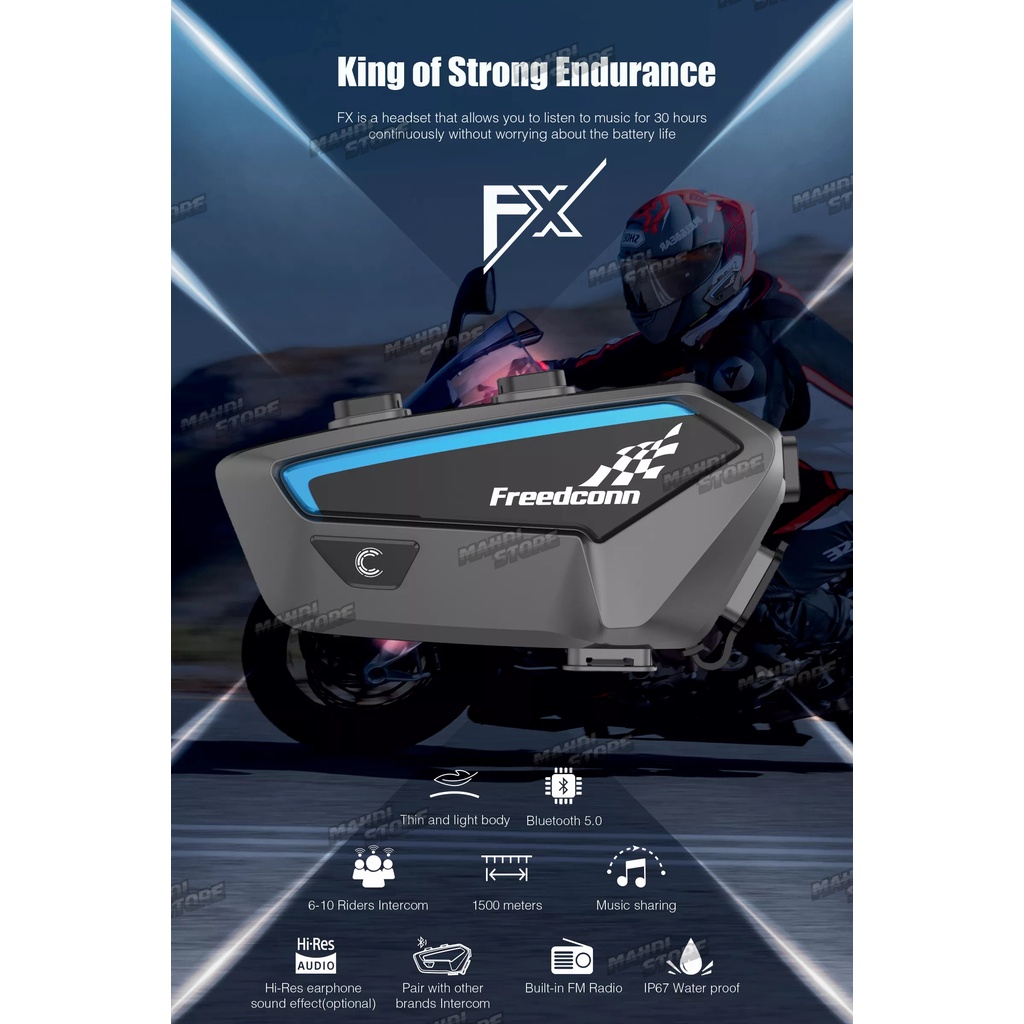 Bluetooth Intercom Helm Freedconn FX HI-RES AUDIO Universal Not Pro Sena Pactalk Cardo Parani Maxto Ejeas R1 Plus