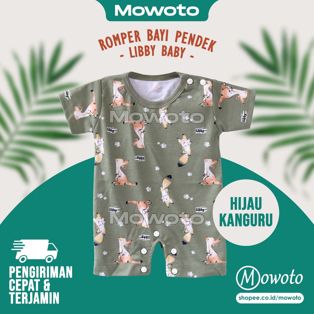 Libby Baby ROMPER PENDEK ISLAND Explorer Terbaru / Jumper Anak Bayi Unisex Newborn Romper Segi Empat - Mowoto-Hijau Kanguru NB