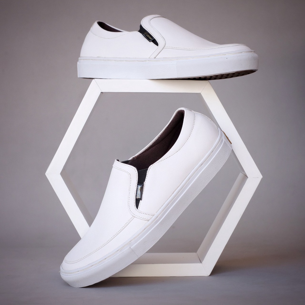 Sepatu Slip On Putih Kulit Asli Casual Pria Original Cevany Manzie Slop Kasual Santai