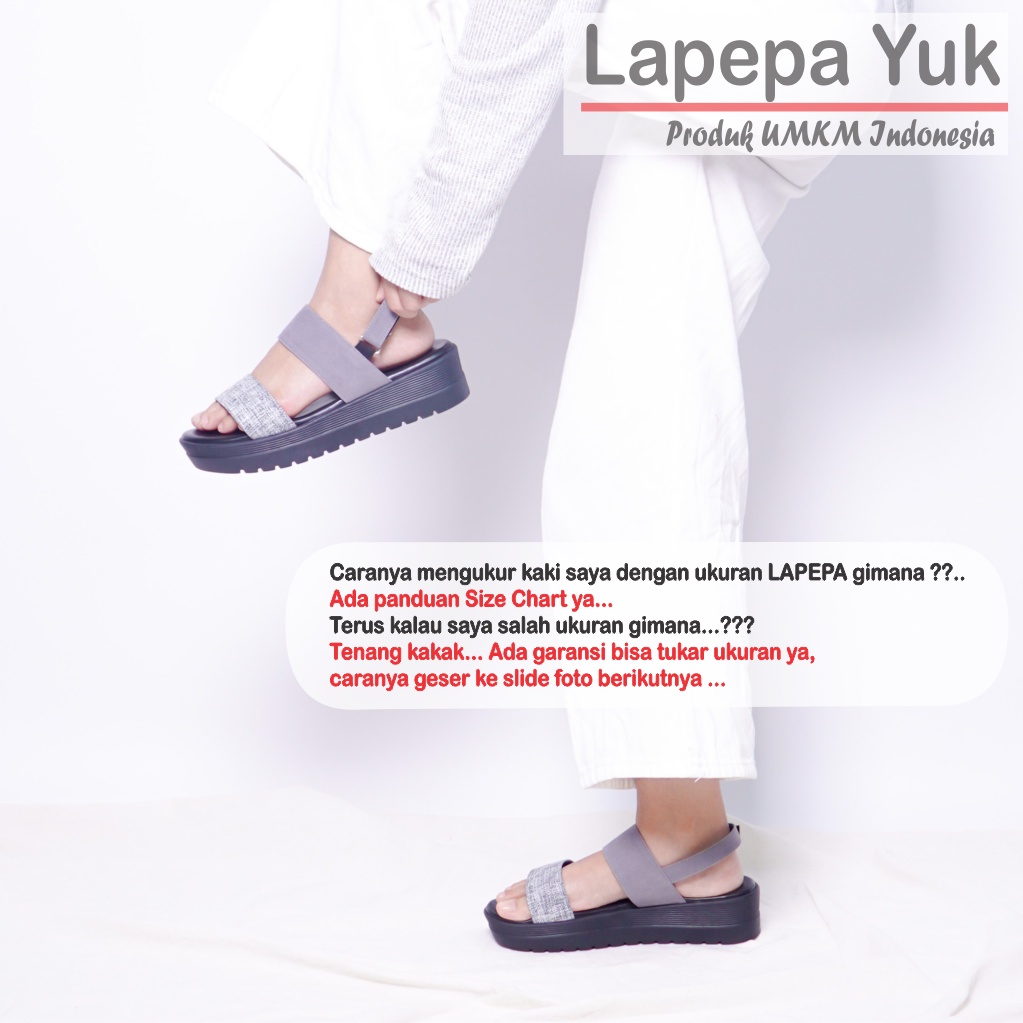 LAPEPA YUK -  Sepatu Sandal Wanita Wedges GHEA COLOR Model Ban dua Tali Strap belakang Hak Tinggi Sole 4 cm Spatu Sendal Gunung Cewek  Size 36 37 38 39 40 Warna GREY Abu-abu Cewe Kekinian Premium Terbaru Shoes Ori Original Mall Official Store Promo