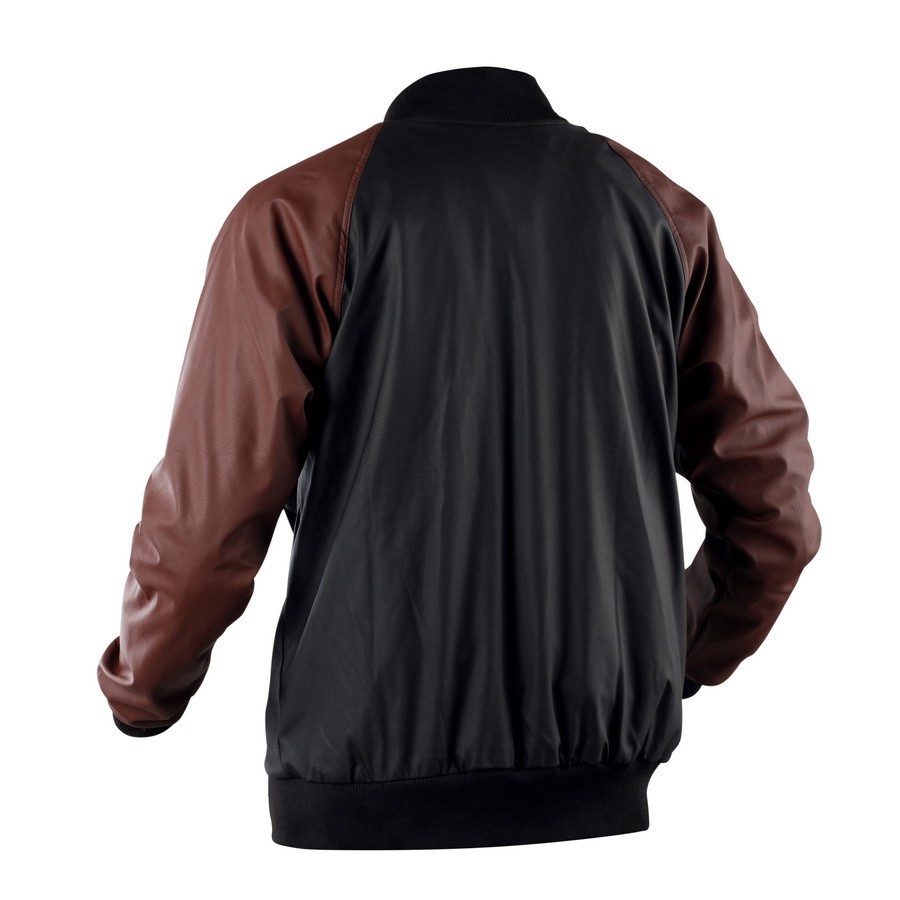 Jaket Kulit Bomber Premium Pria BKRS 018 Anti Air Jacket Motor Distro Original Waterproof cowok Laki laki Semi Kulit Sintetis Karlit Biker Warna Cokelat Hitam Kombinasi ukuran L XL XXL Big size Bandung Tebal Terbaru Keren Murah Bagus Laki laki